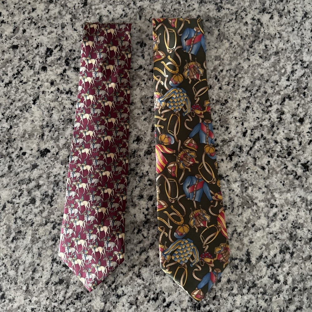 Lot Of 2 Mens Silk Ties Brooks Brothers Antiche Seterie Horse Equestrian Classic